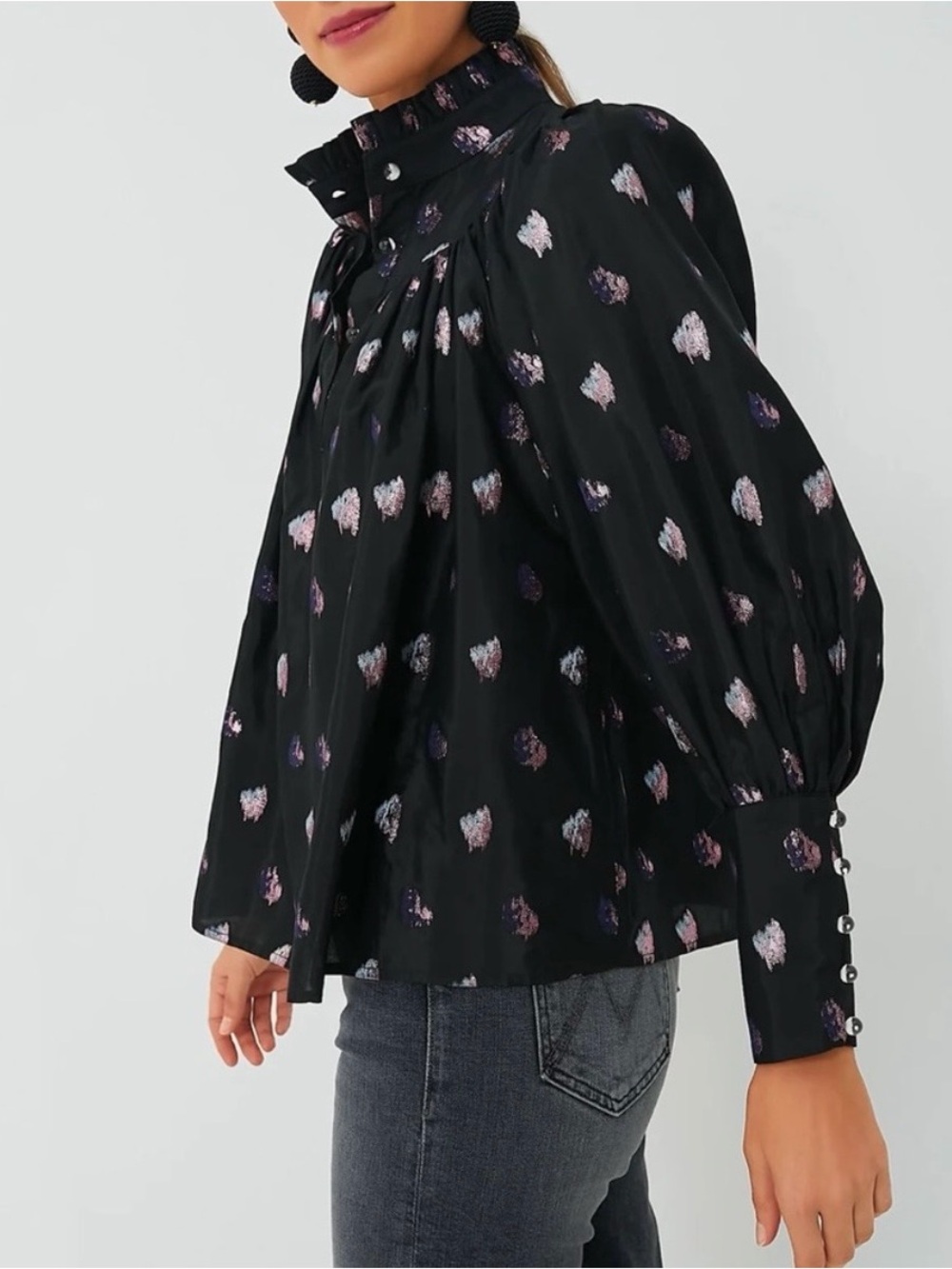 Tuckernuck Black and Blurred Dot FIL Coupe Cortana Blouse - Picture 2 of 5